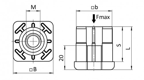 INSERT FILETE POUR TUBES CARRES 40X40X2.0 REF 098V402010