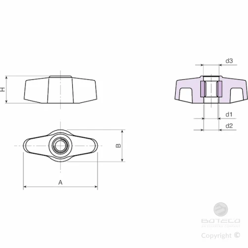 BOUTON PAPILLON LARGE A INSERT DEBOUCHANT  REF L755-48M6