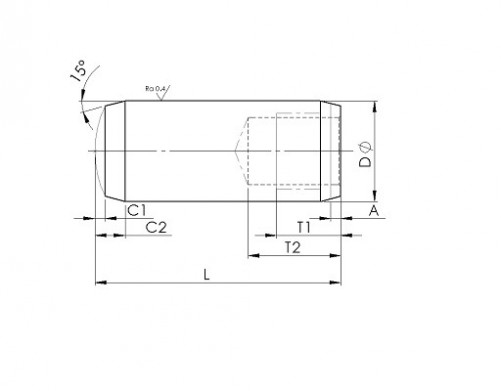 Pasador cilíndrico rectificado templado con agujero roscado DIN 7979 D 10mm X 24mm acero