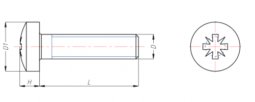 Vis autoformeuse à métaux tête cylindrique bombée Pozidrive DIN 7500C M3 X 0.50 X 5mm acier cémenté zingué blanc
